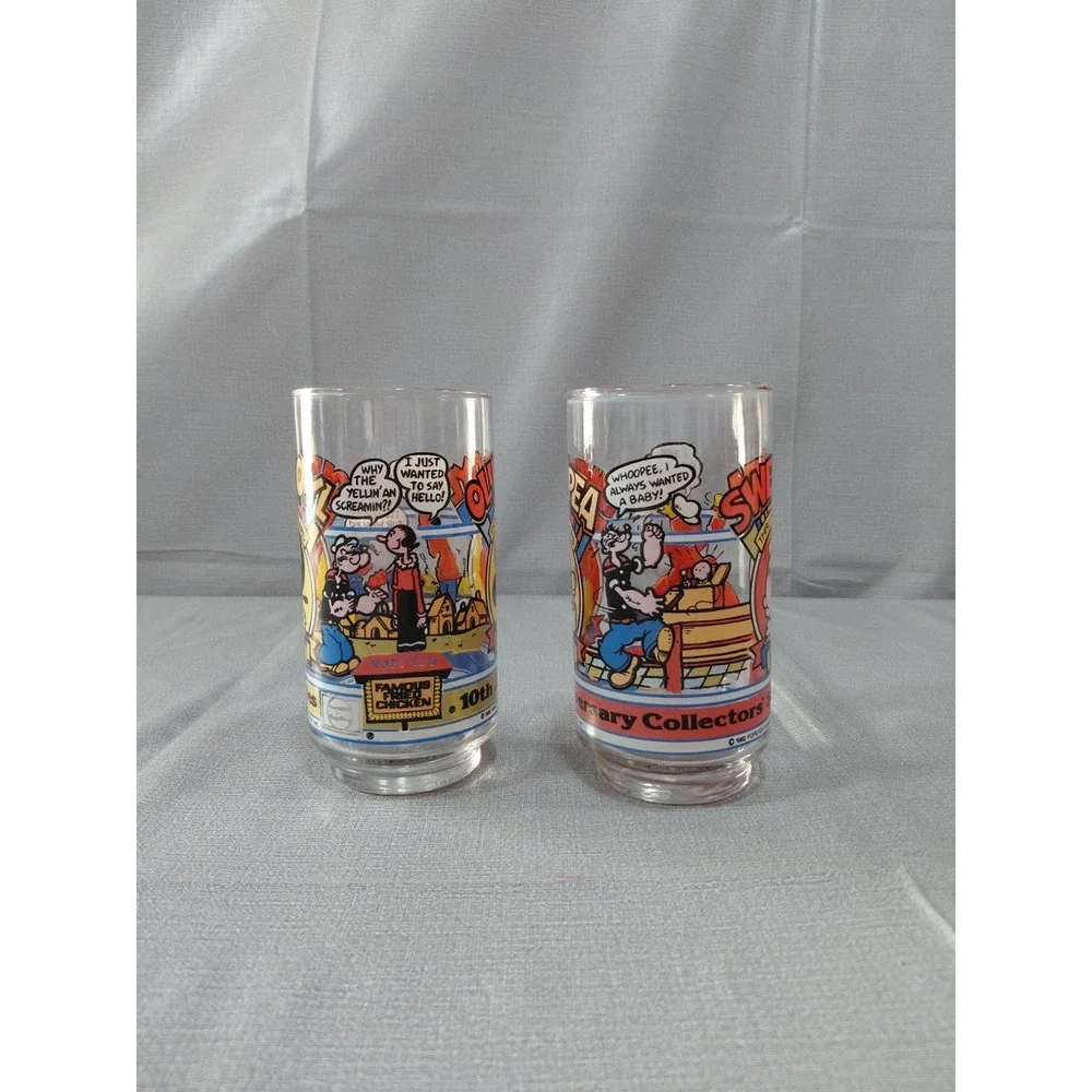 Vtg 1982 Popeye's 10th Anniv Collector's Series Glasses Olive Oyl Swee' Pea